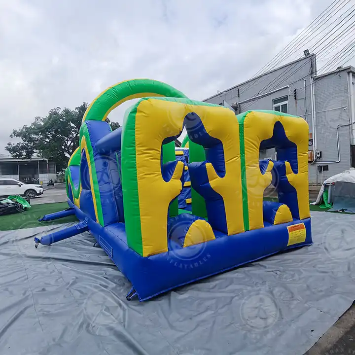 Cheap price toy balls inflatable bouncy house obstacle with slide bouncy jumping castle obstacle course