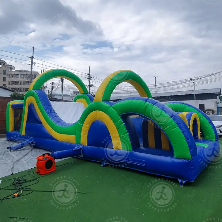 Cheap price toy balls inflatable bouncy house obstacle with slide bouncy jumping castle obstacle course