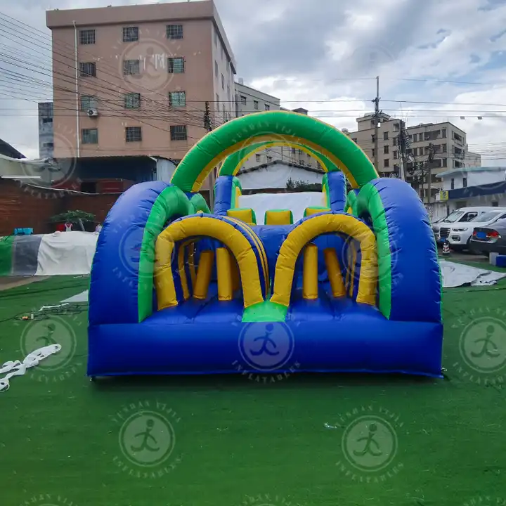 Cheap price toy balls inflatable bouncy house obstacle with slide bouncy jumping castle obstacle course