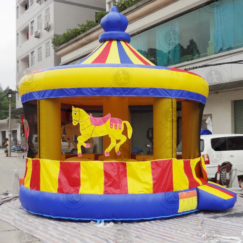 Huge inflatable bounce house carousel horse inflatable merry-go-round castle for kids amusement park