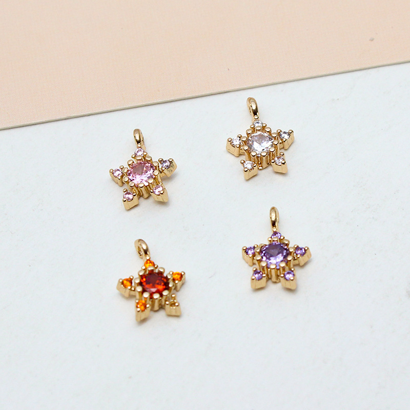 Shiny Gold Plated Cubic Zircon Small Bird Star Umbrella Charm Pendant For Diy Glass Crystal Pave Charm