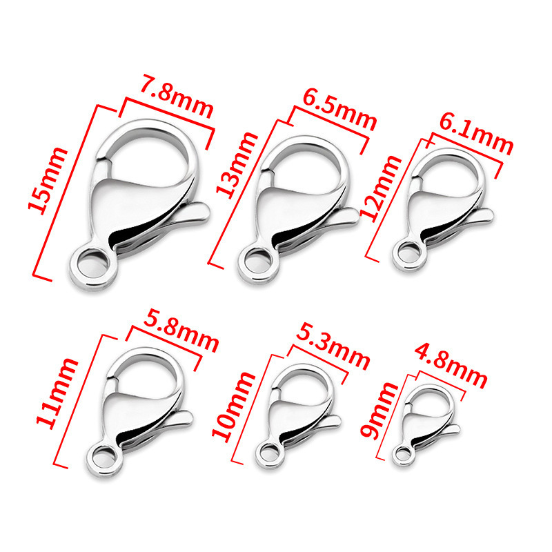 10pc/bag 2022 Popular Wholesale Stainless Steel Lobster Clasp 9-25mm DIY Accessories Bracelet Necklace Link Buckle