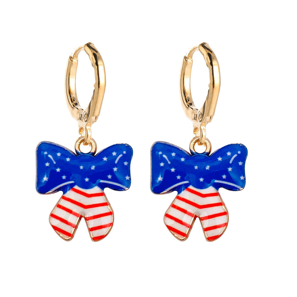 Unique American Independence Day Hoop Earring Party Usa Flag Stripe Star Cross Bow Slippers Ice Cream Umbrella Pendant Earrings