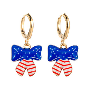 Unique American Independence Day Hoop Earring Party Usa Flag Stripe Star Cross Bow Slippers Ice Cream Umbrella Pendant Earrings