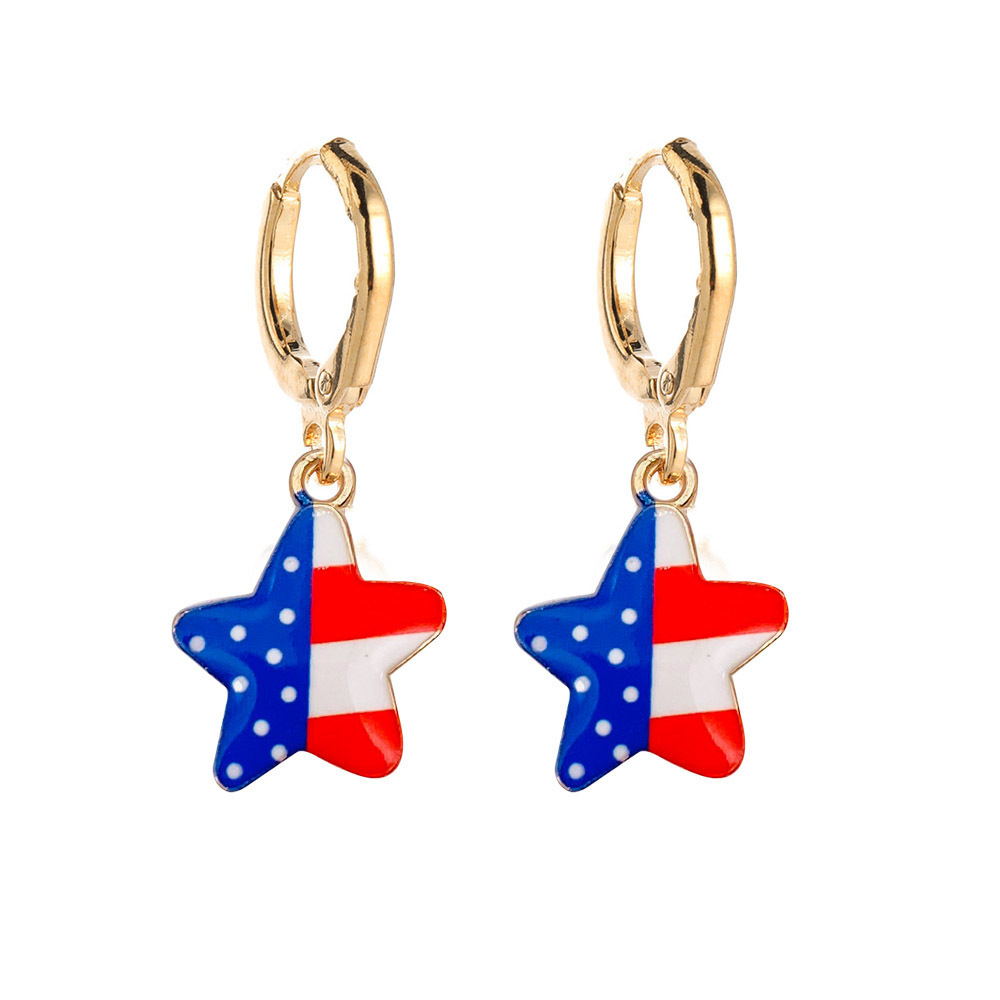 Unique American Independence Day Hoop Earring Party Usa Flag Stripe Star Cross Bow Slippers Ice Cream Umbrella Pendant Earrings