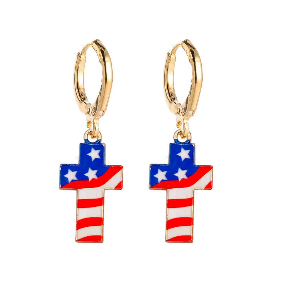 Unique American Independence Day Hoop Earring Party Usa Flag Stripe Star Cross Bow Slippers Ice Cream Umbrella Pendant Earrings