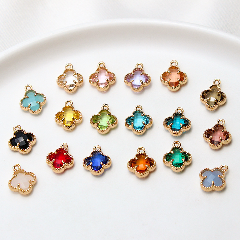 Crystal Zircon Four Leaf Clover Charm Brass Gold CZ Colored Four-leaf Clover Pendant Wholesale