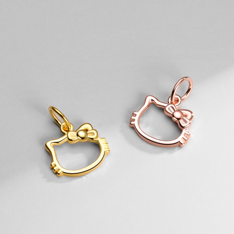 Wholesale Cute Gold Plated Cat Animal Charm 925 Sterling Silver Cat Pendant For Jewelry Making