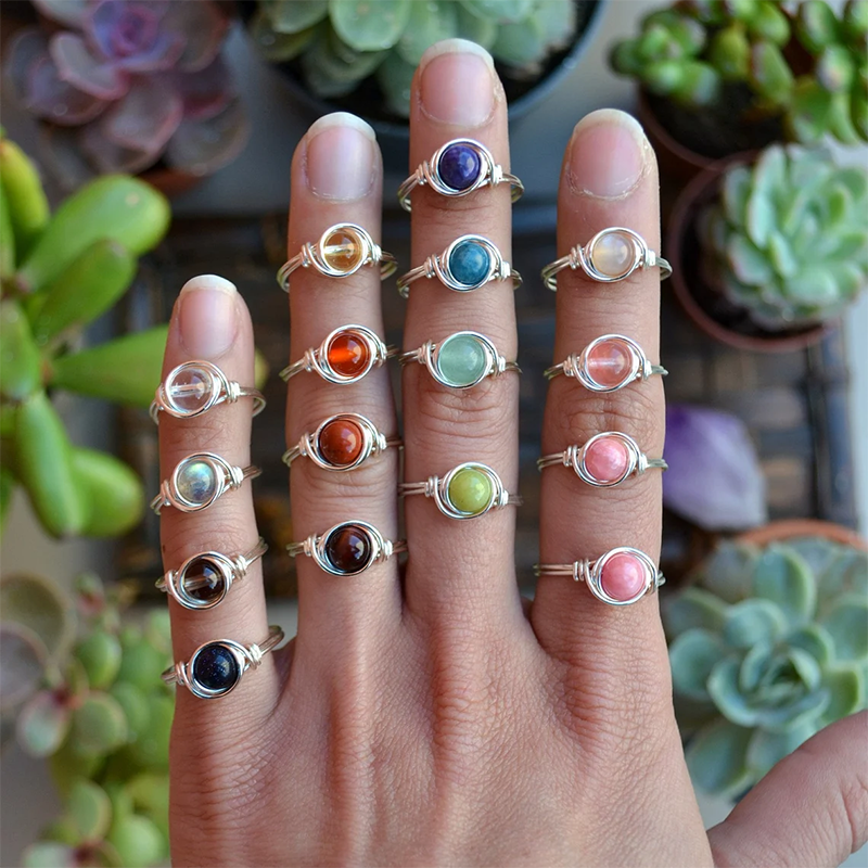 Crystal Bead Fidget Ring Rose Quartz Amethyst Opal Help Anxiety Worry ADHD Stop Skin Picking Spinner Stackable Sterling Silver