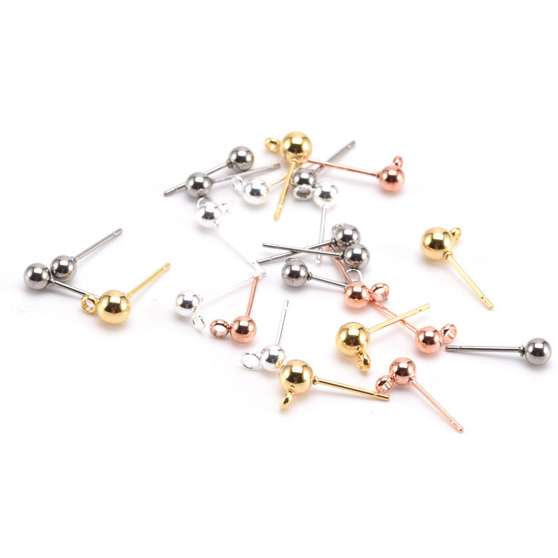 Simple Stainless Steel Ring Connector Ear Pins Gold Plated Round Ear Pins For Earring Jewelry Making Accessories