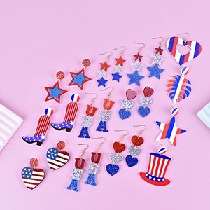 New Red White Blue Stripes Flag Love Five Pointed Star Usa Letter Pendant Earrings For Usa Independence Day Jewelry