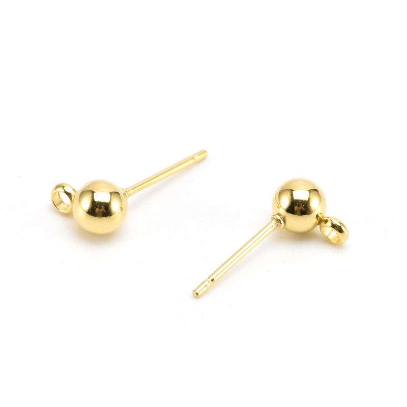 Simple Stainless Steel Ring Connector Ear Pins Gold Plated Round Ear Pins For Earring Jewelry Making Accessories