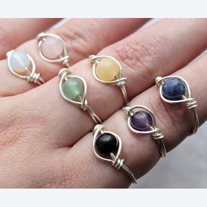 Crystal Bead Fidget Ring Rose Quartz Amethyst Opal Help Anxiety Worry ADHD Stop Skin Picking Spinner Stackable Sterling Silver