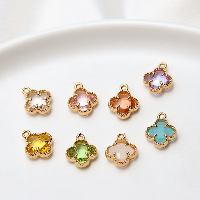 Crystal Zircon Four Leaf Clover Charm Brass Gold CZ Colored Four-leaf Clover Pendant Wholesale