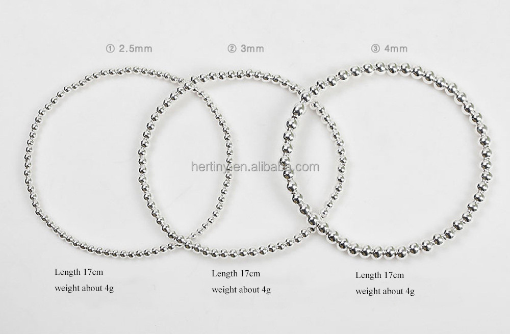 Hertiny jewelry S925 sterling silver 2.5mm 3mm 4mm 5mm 6mm 925 beads stretch bracelet for women