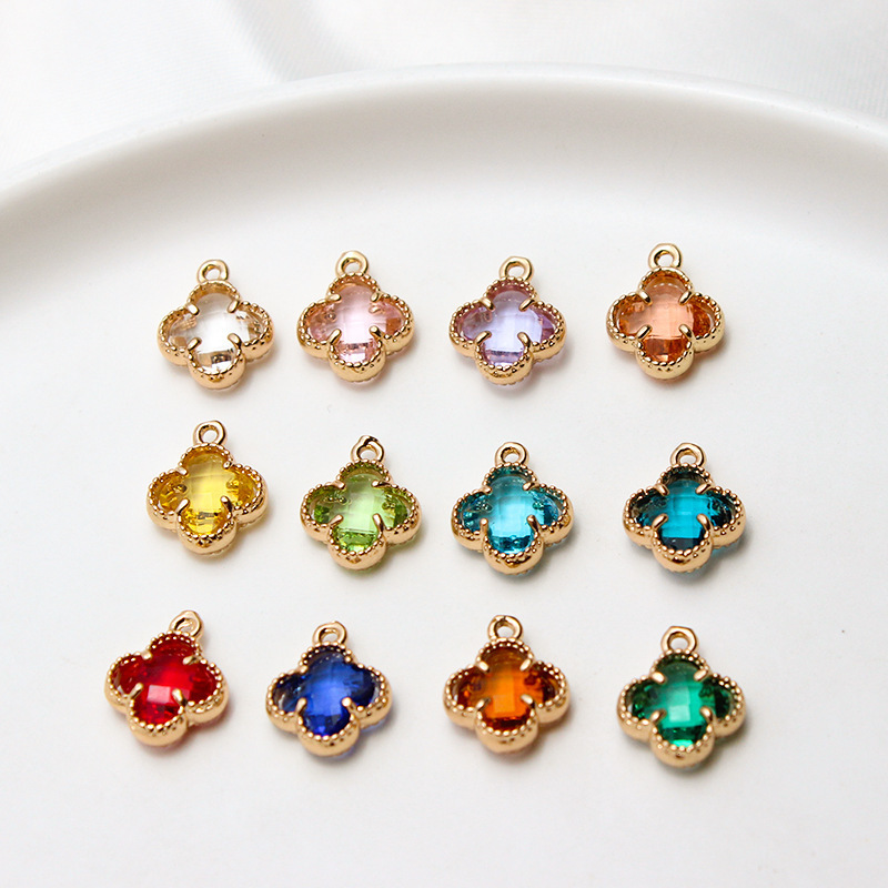 Crystal Zircon Four Leaf Clover Charm Brass Gold CZ Colored Four-leaf Clover Pendant Wholesale