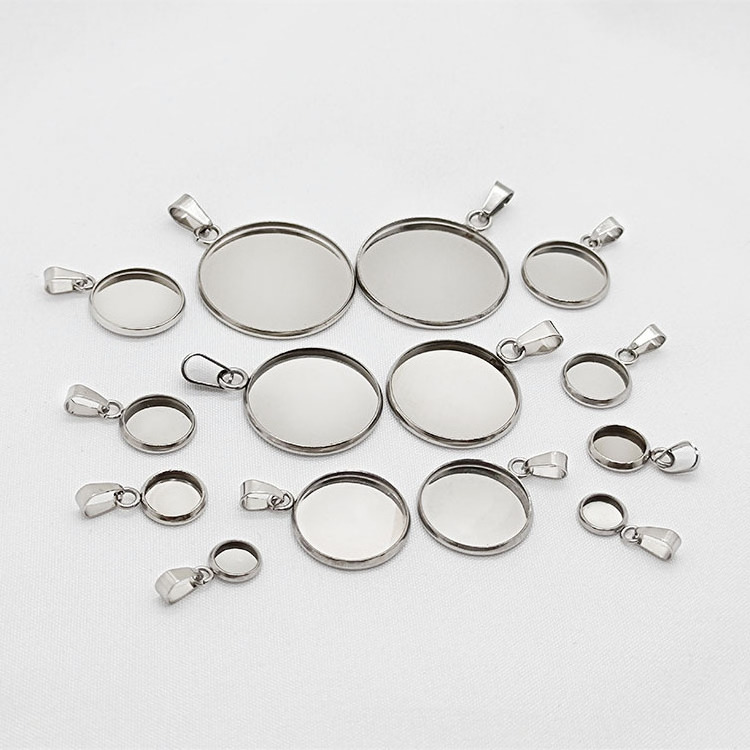 High Quality Stainless Steel Disc Pendant Tray With Melon Clasp Round Blank Bezel Base Tray For Jewelry Making Accessories