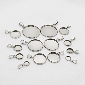 High Quality Stainless Steel Disc Pendant Tray With Melon Clasp Round Blank Bezel Base Tray For Jewelry Making Accessories