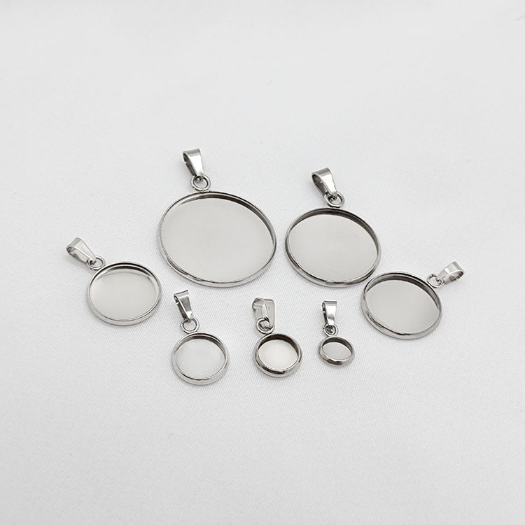 High Quality Stainless Steel Disc Pendant Tray With Melon Clasp Round Blank Bezel Base Tray For Jewelry Making Accessories