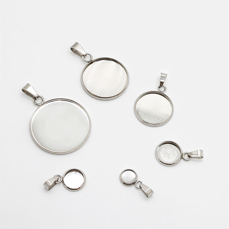 High Quality Stainless Steel Disc Pendant Tray With Melon Clasp Round Blank Bezel Base Tray For Jewelry Making Accessories