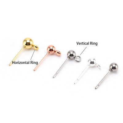 Simple Stainless Steel Ring Connector Ear Pins Gold Plated Round Ear Pins For Earring Jewelry Making Accessories