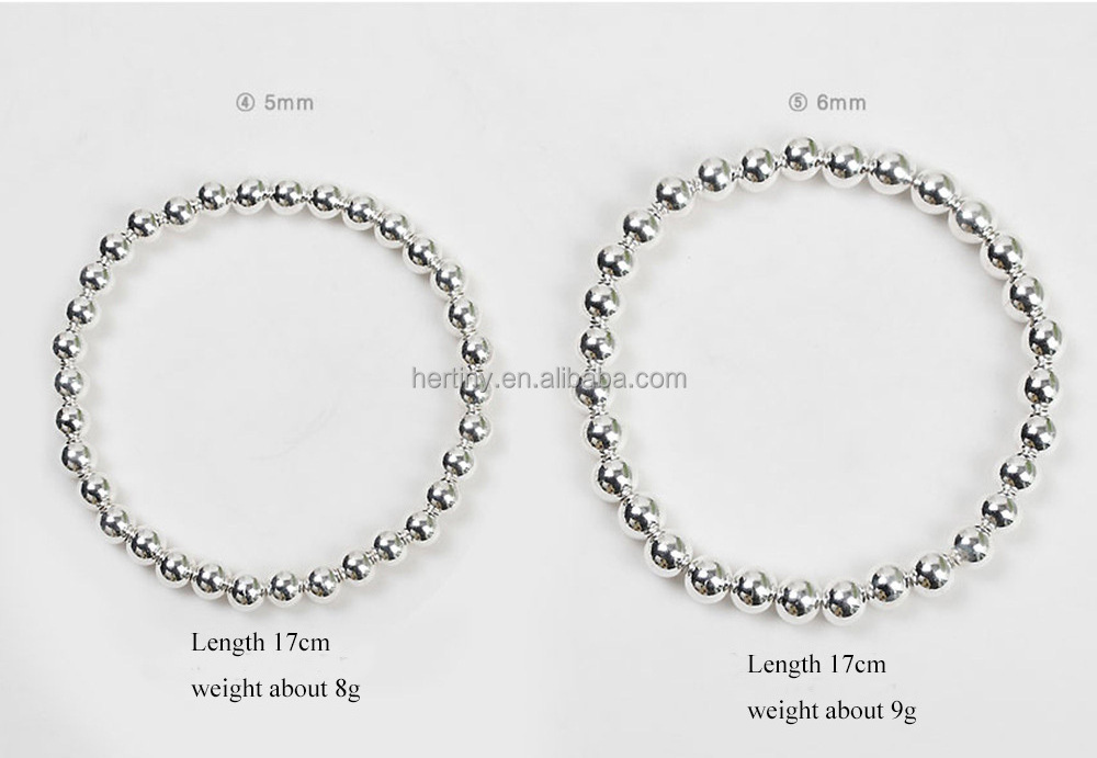 Hertiny jewelry S925 sterling silver 2.5mm 3mm 4mm 5mm 6mm 925 beads stretch bracelet for women