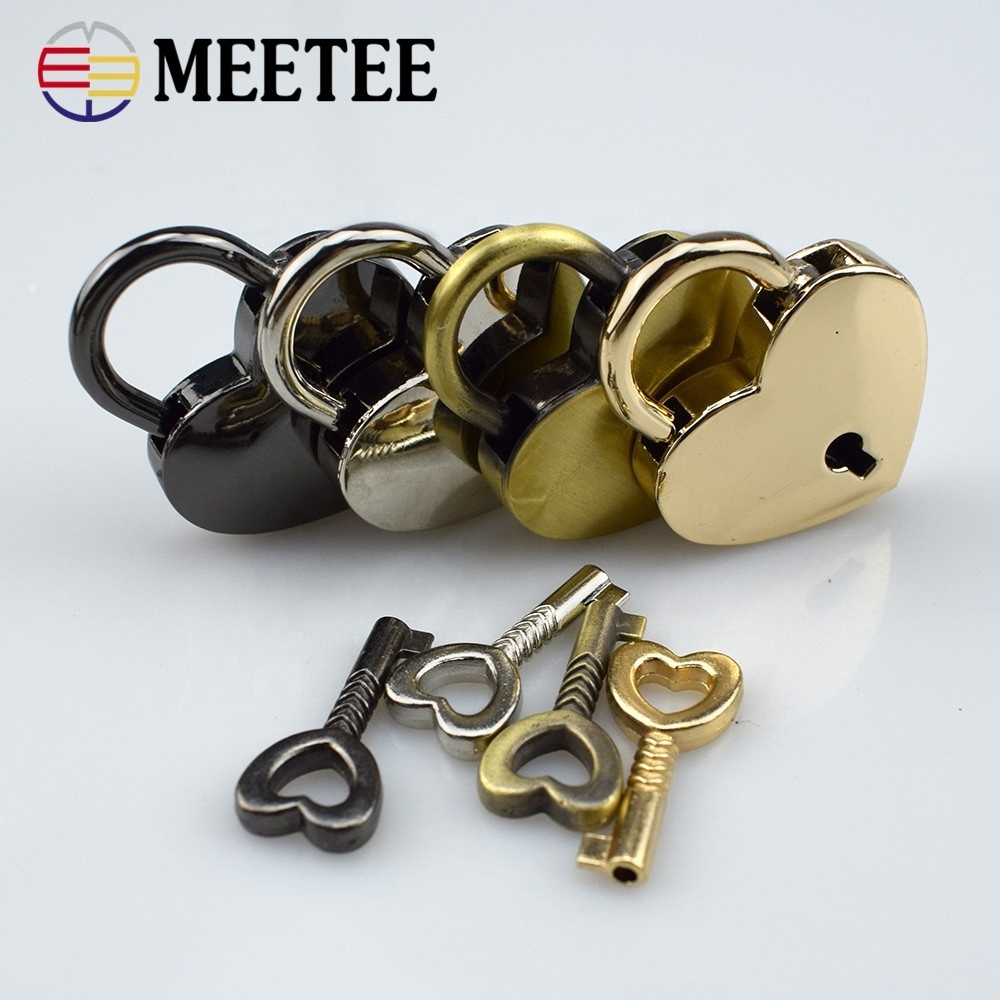 Meetee G9-1 30*39mm Retro Heart Shaped Padlock Accessories Suitcase Jewelry Box Decorative Lock with Key Handbag Purse Locks