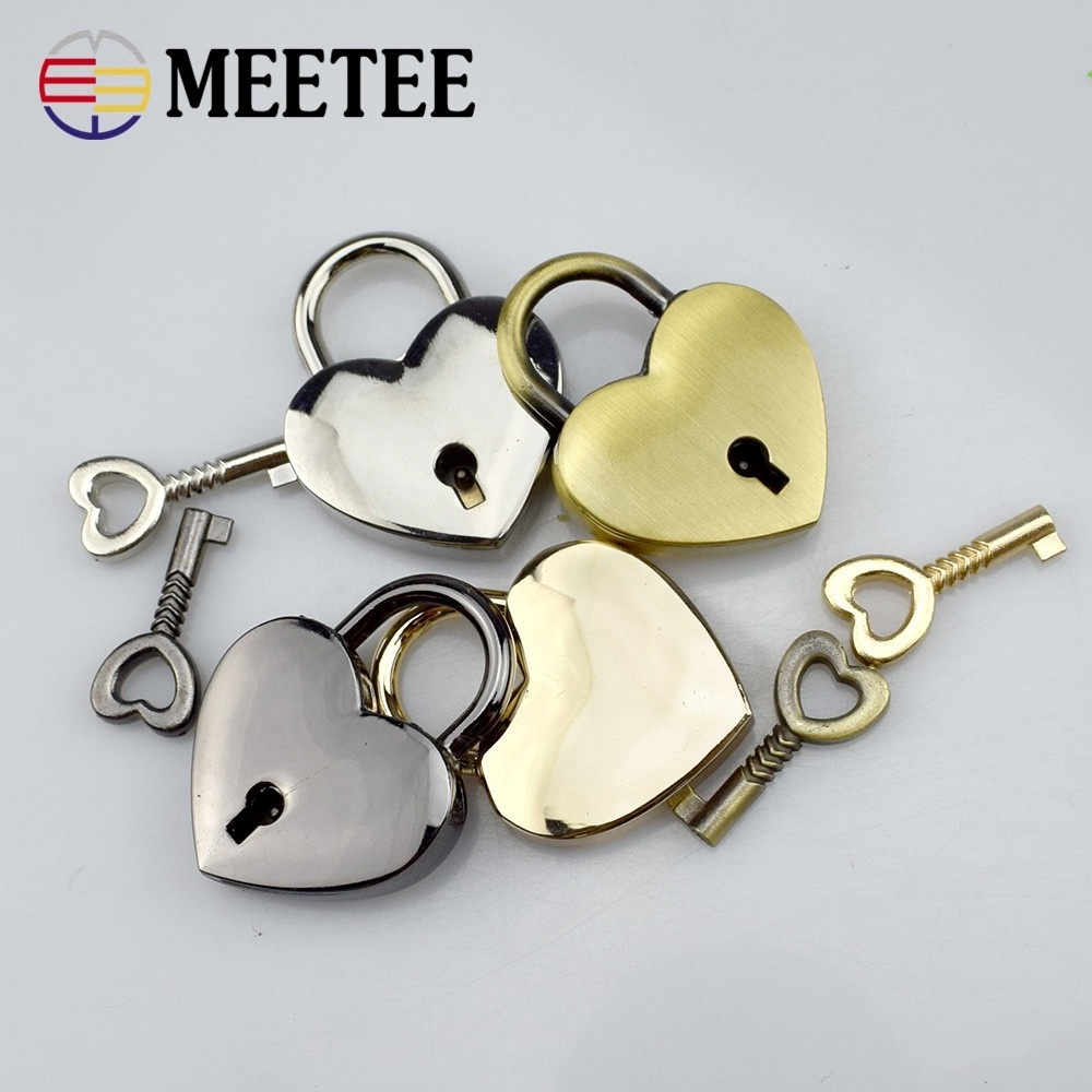 Meetee G9-1 30*39mm Retro Heart Shaped Padlock Accessories Suitcase Jewelry Box Decorative Lock with Key Handbag Purse Locks