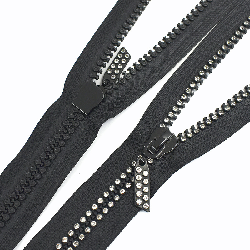 Meetee AP641 10# 60/70/80cm Open End Diamond Shiny Resin Zip Garment Sewing Accessories Single &Double Slider Diamond Zippers