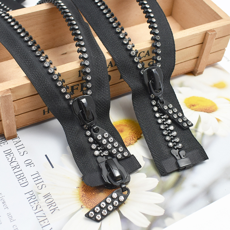 Meetee AP641 10# 60/70/80cm Open End Diamond Shiny Resin Zip Garment Sewing Accessories Single &Double Slider Diamond Zippers