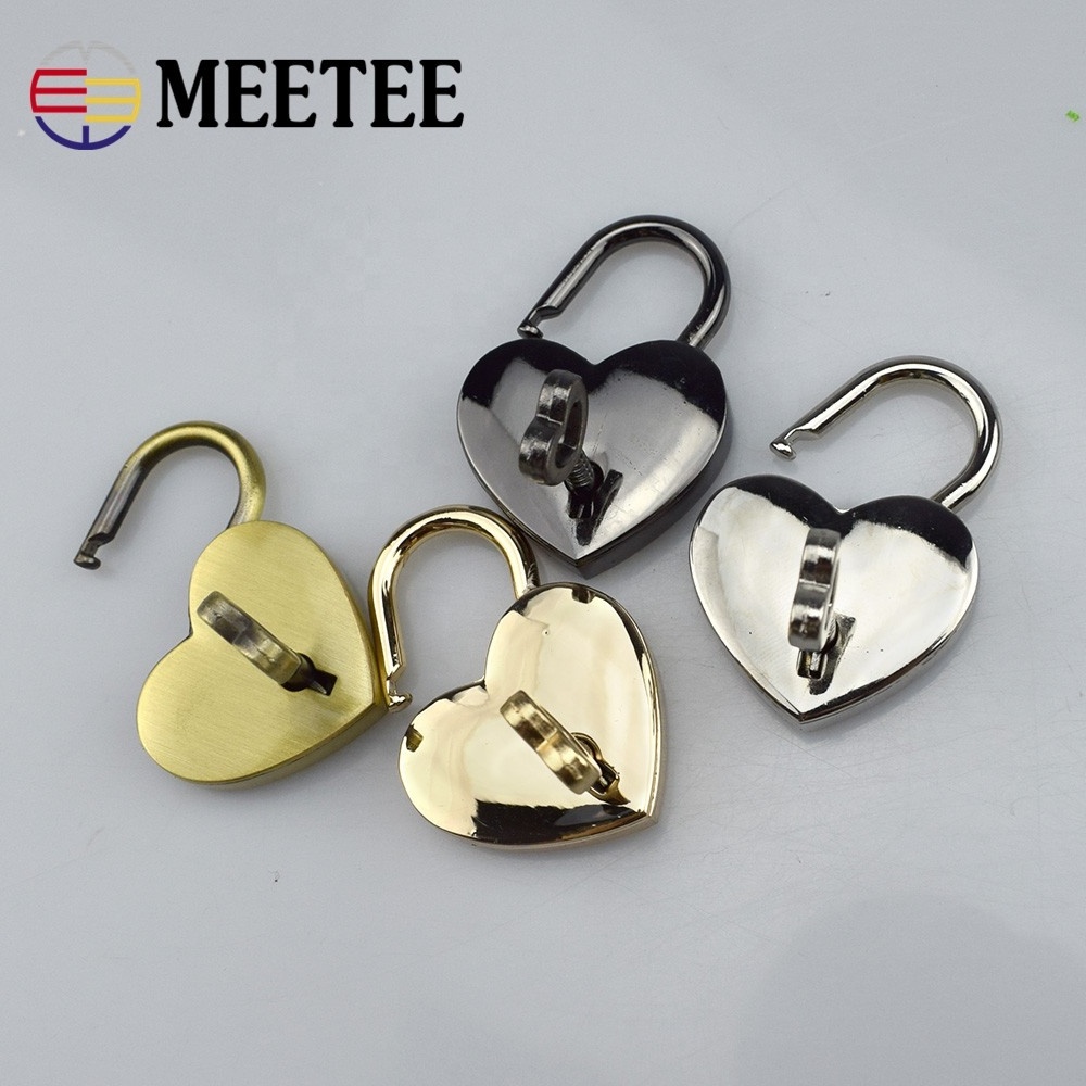 Meetee G9-1 30*39mm Retro Heart Shaped Padlock Accessories Suitcase Jewelry Box Decorative Lock with Key Handbag Purse Locks