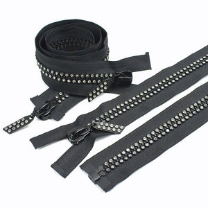 Meetee AP641 10# 60/70/80cm Open End Diamond Shiny Resin Zip Garment Sewing Accessories Single &Double Slider Diamond Zippers