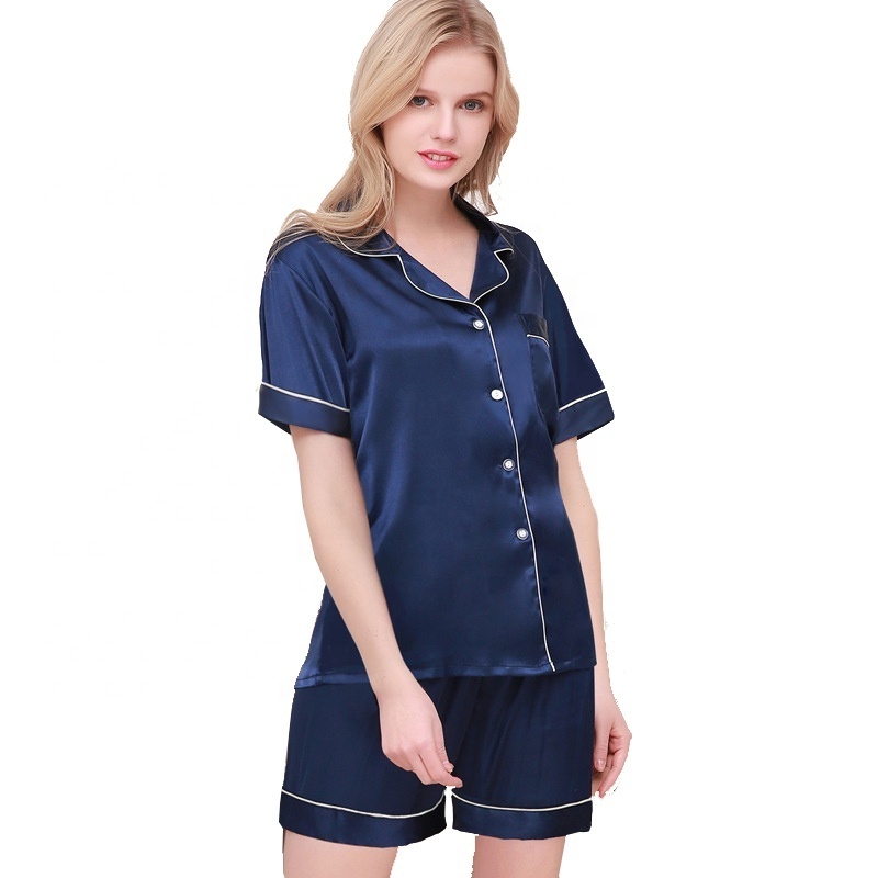 Wholesale classic solid color short silky satin pajama shorts pajamas set