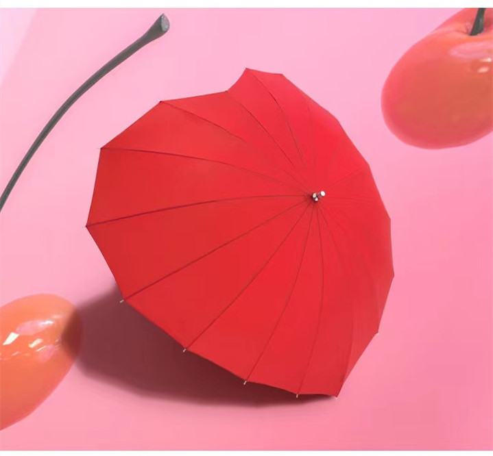 Wholesale magic umbrella red heart shape changing color umbrella with hook wooden handle for giveaways