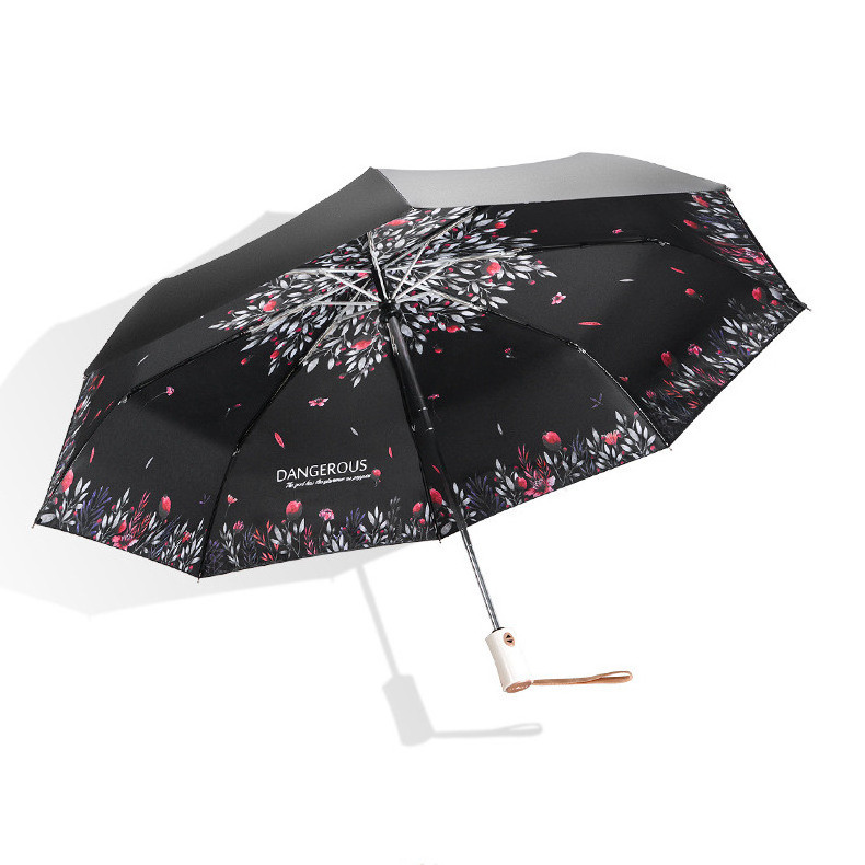 Double layer custom logo automatic telescopic foldable umbrella 3 folding umbrellas with black UV coating