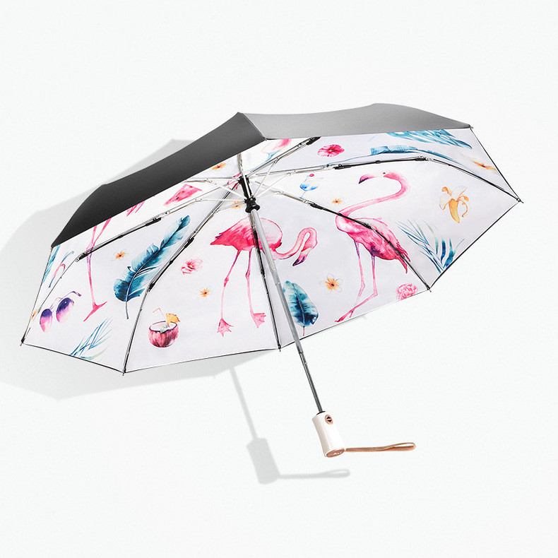 Double layer custom logo automatic telescopic foldable umbrella 3 folding umbrellas with black UV coating