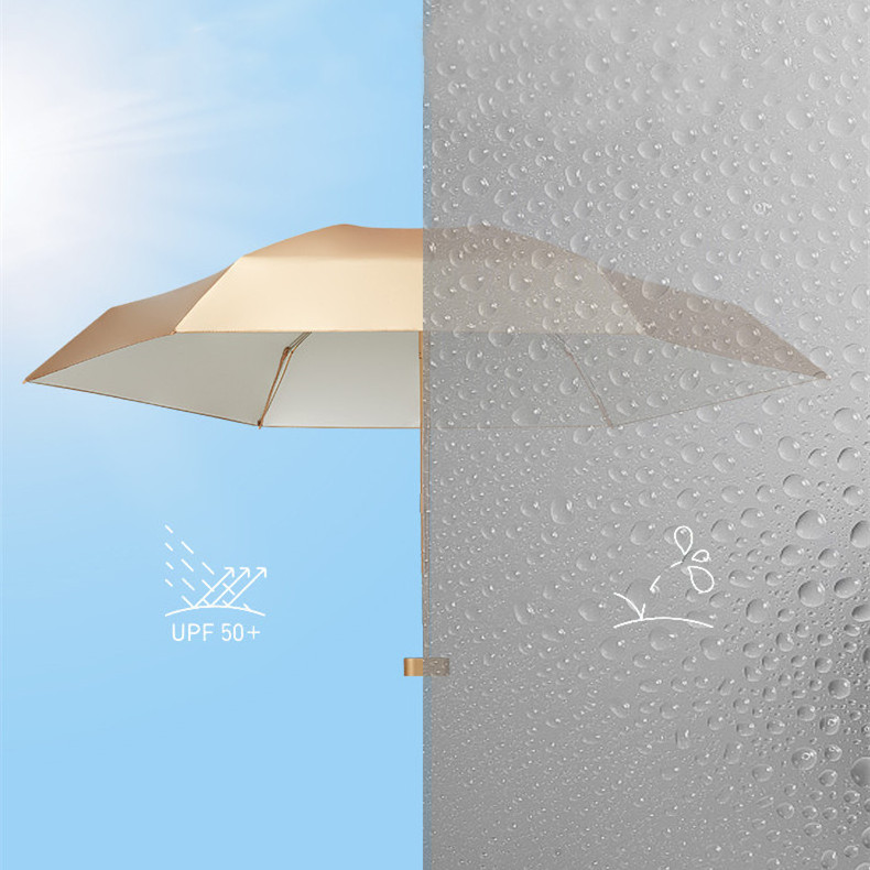 Luxury cute golden uv coating pockets sun umbrella manual open 6 fold compact umbrella with custom logo