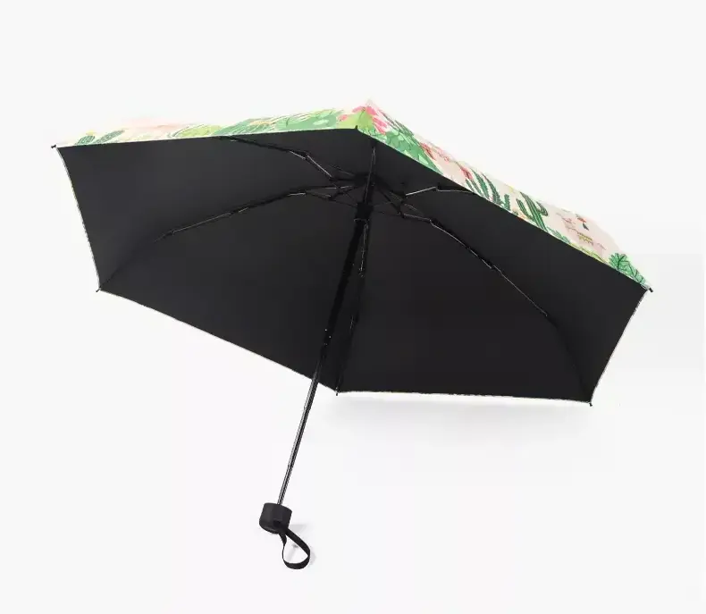 Cute green plants print mini pockets umbrella anti-uv 5 folding manual open umbrella with custom logo