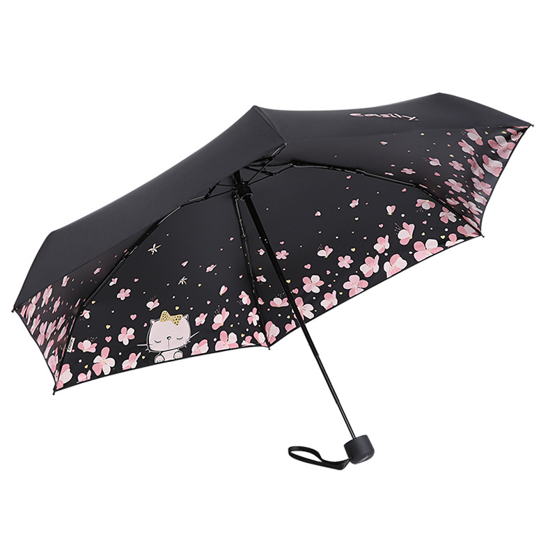 Cherry blossoms printing mini portable umbrella sun protected  5 folding pockets sun umbrella for summer