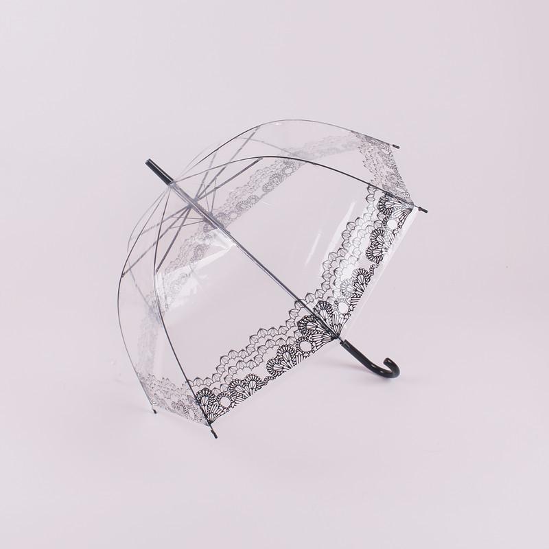 Pink Flower Pattern Clear Golf Umbrella Custom Design Transparent Bubble Umbrella With Hook Handle