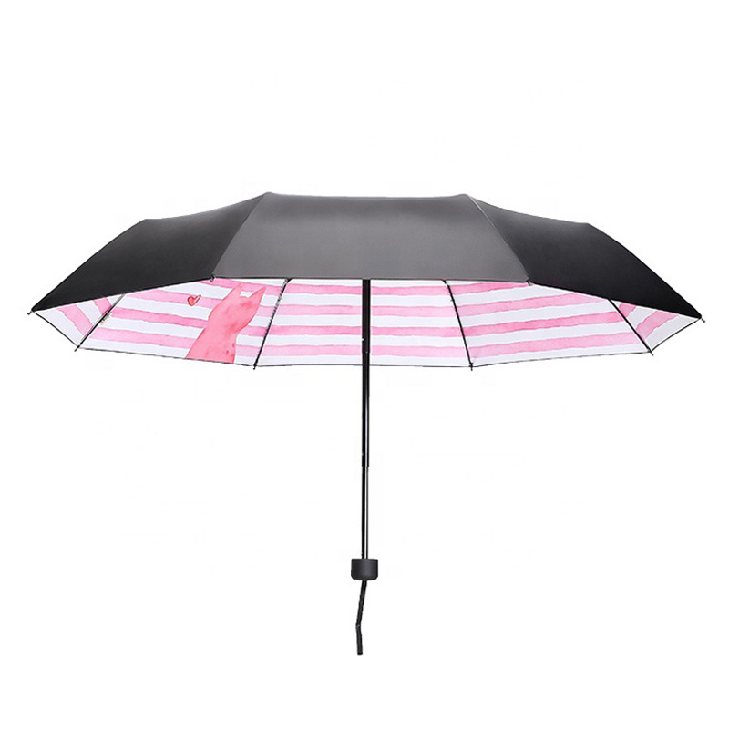 Cute Cartoon Pink Cat Printing Best Foldable Umbrella Small Compact 3 Folding Umbrella For Girls