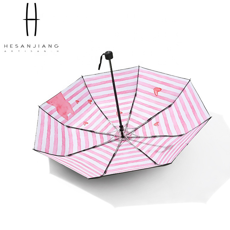 Cute Cartoon Pink Cat Printing Best Foldable Umbrella Small Compact 3 Folding Umbrella For Girls