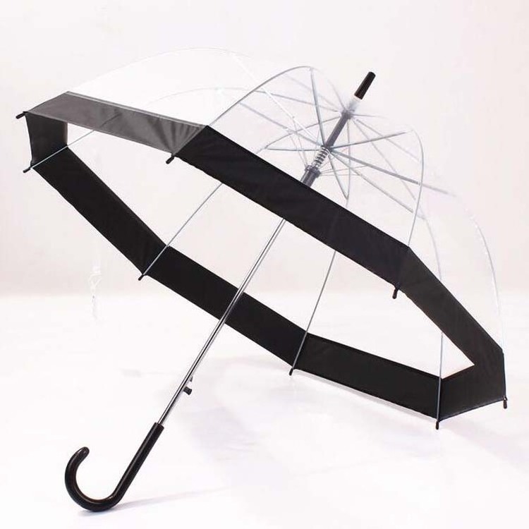 Cheap Custom Color Clear Umbrella Plastic Hook Handle Transparent Golf Umbrellas For Rain