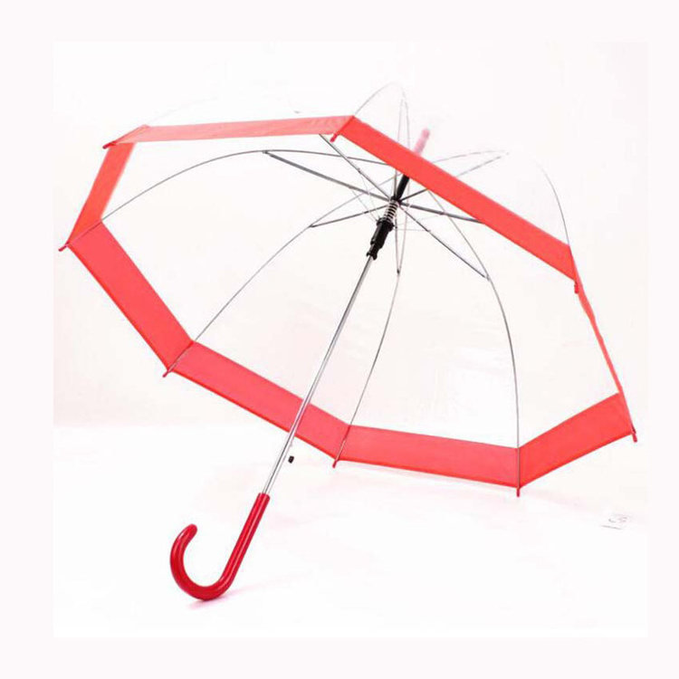 Cheap Custom Color Clear Umbrella Plastic Hook Handle Transparent Golf Umbrellas For Rain