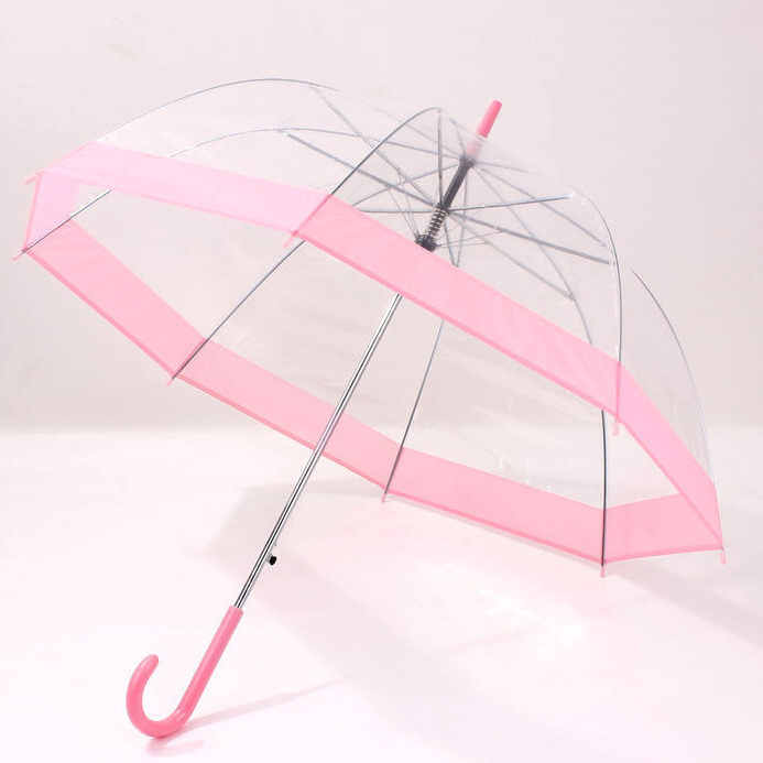 Cheap Custom Color Clear Umbrella Plastic Hook Handle Transparent Golf Umbrellas For Rain