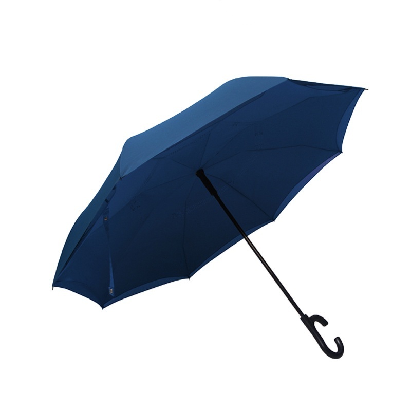 High quality blue pongee fabric auto open c hook inverted umbrella double layer reverse umbrella