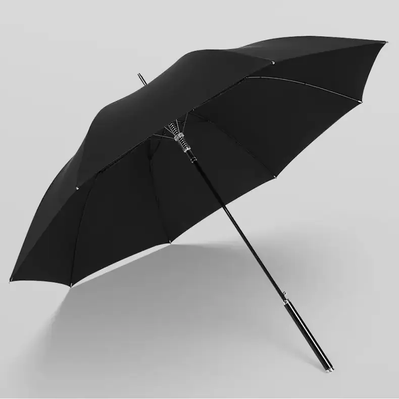 High quality metal handle 8k umbrella bone windproof black low-key luxury long handle umbrella