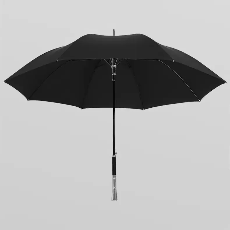 High quality metal handle 8k umbrella bone windproof black low-key luxury long handle umbrella