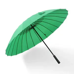 Green color outdoor 25'' * 24K windproof 105cm size manual open PU handle straight umbrella