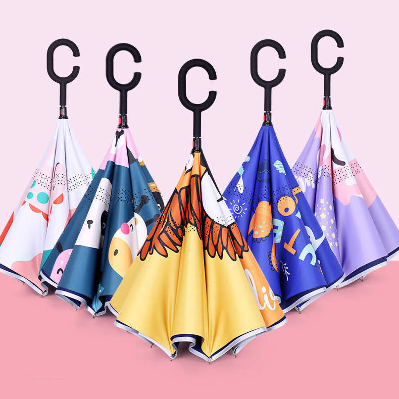 Vivid Color Cute Animal Printing Kids Reverse Personalized Umbrella Small Inverted Sun Umbrella With Logo